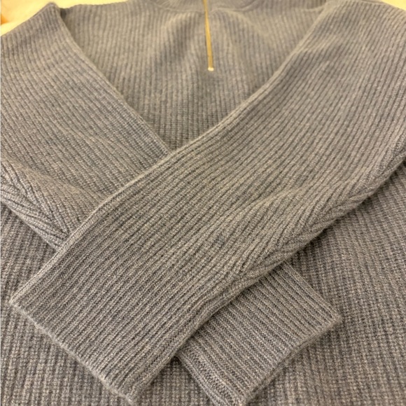 Quince Blue Mongolian Cashmere fisherman quarter Zip Sweater - Picture 4 of 5